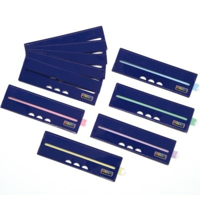 Conjunto de estojos azuis com fechos zip e puxadores de várias cores