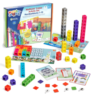 Conjunto educativo MathLink cubos coloridos e cartões para atividades