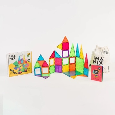 Blocos magnéticos coloridos IMANIX com caixa e saco de tecido