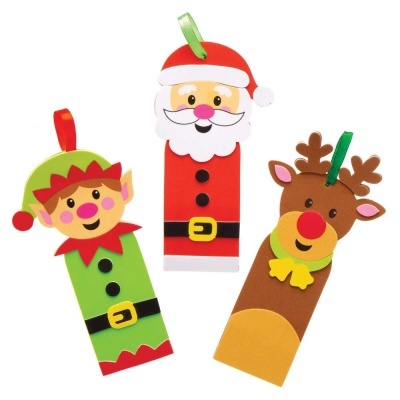 Marcadores de livros de natal em EVA com temas de elfo, Pai Natal e rena