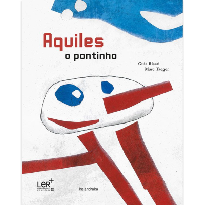 Capa do livro 'Aquiles o pontinho' com ilustração abstrata azul e vermelha