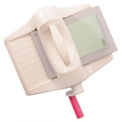 Fatiador manual de legumes branco com alavanca rosa