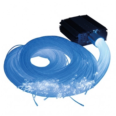 Cabo de fibra ótica iluminado azul com dispositivo preto