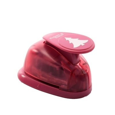 Furador de papel vermelho translúcido com desenho de árvore de Natal