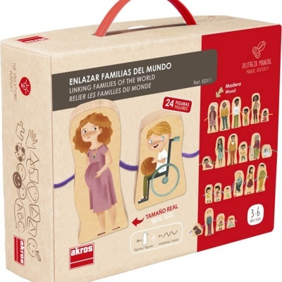 Caixa de jogo de madeira Akros com figuras de famílias do mundo