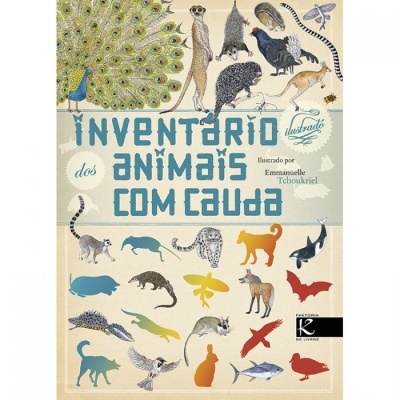 Capa de livro 'Inventário dos animais com cauda' com várias ilustrações de animais coloridos