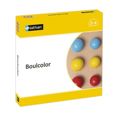 Caixa de jogo Boulcolor com bolas coloridas azul, amarelo e vermelho