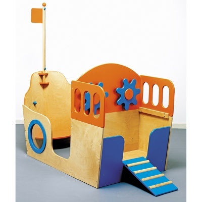 Brinquedo infantil em forma de barco colorido em madeira