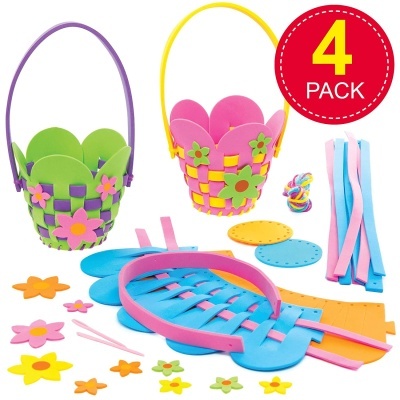 conjunto de montagem de cestos de Páscoa em EVA colorido com flores e tiras separadas