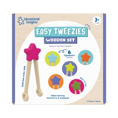 Conjunto Easy Tweezies com 6 pinças de madeira coloridas, formato estrela