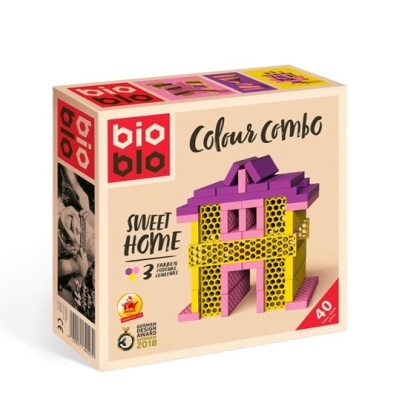 Caixa de brinquedo bio bio com blocos coloridos para construir uma casa