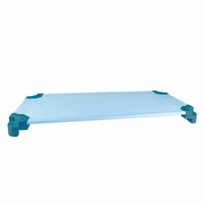 Cama elevada para cão ou gato com tela azul clara e cantos azuis escuros