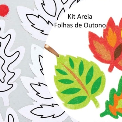 Kit Areia Folhas de Outono com folhas coloridas e recortadas sobre fundo cinzento