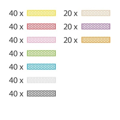 Etiquetas autocolantes coloridas organizadas por quantidade
