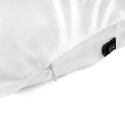 Travesseiro branco com fecho e interruptor preto lateral