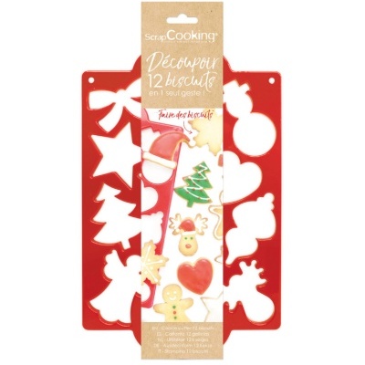 Ferramenta de corte de biscoitos vermelha com formas natalícias