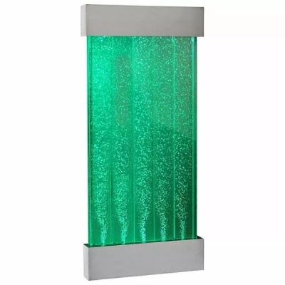 Painel decorativo retangular verde translúcido com bolhas e estrutura cinza metálica