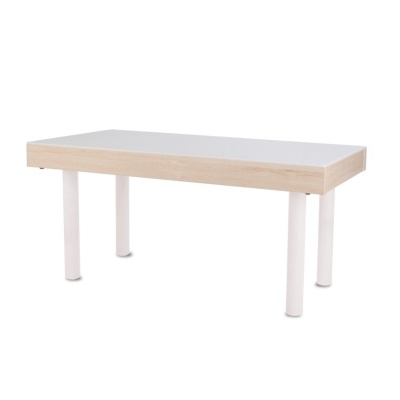 Mesa retangular com tampo branco e pernas brancas