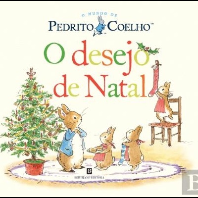 Capa de livro infantil com coelhos e árvore de Natal