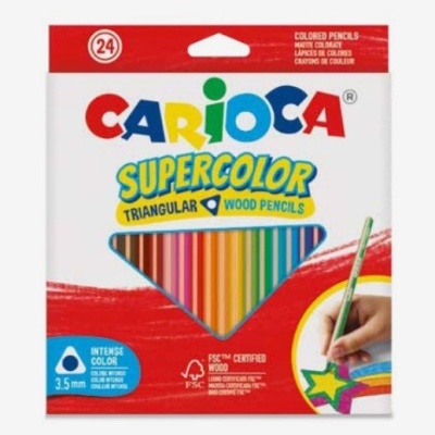 Caixa de 24 lápis de cor triangulares de madeira CARIOCA SUPER COLOR coloridos