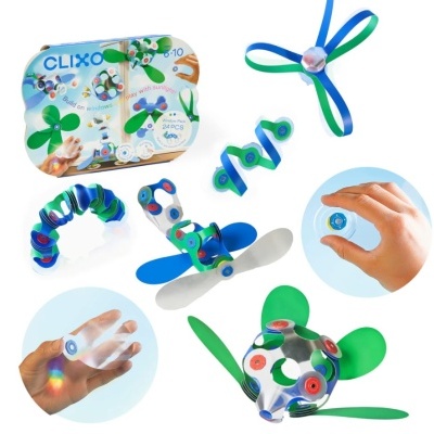 Conjunto de construção infantil CLIXO com 24 peças coloridas e caixa metálica