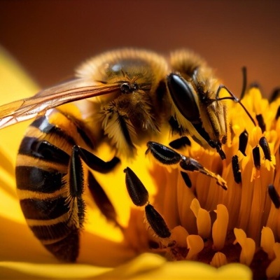 Abelha sobre flor amarela a recolher pólen