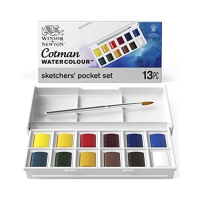 Conjunto de aguarelas Winsor & Newton Cotman com 12 pastilhas e pincel