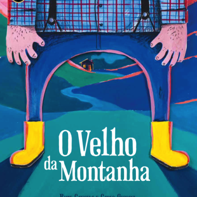 Capa de livro com ilustração de personagem com botas amarelas e camisa xadrez