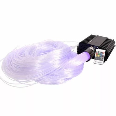 Cabo de fibras ópticas luminosas roxas com dispositivo negro e comando remoto colorido