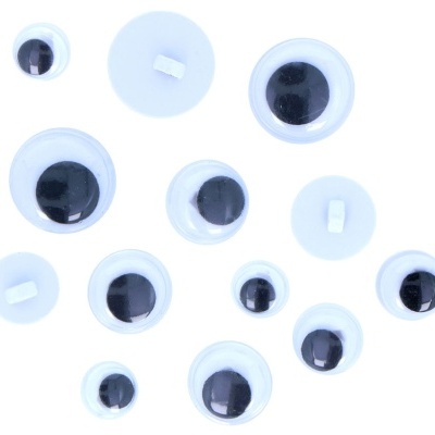 Olhos móveis de plástico em várias dimensões sobre fundo branco