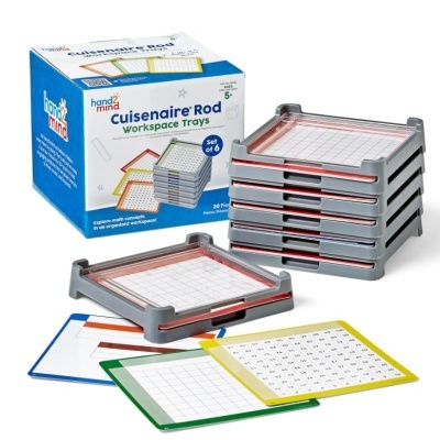 Conjunto de tabuleiros de trabalho Cuisenaire Rods com folhas coloridas e caixa