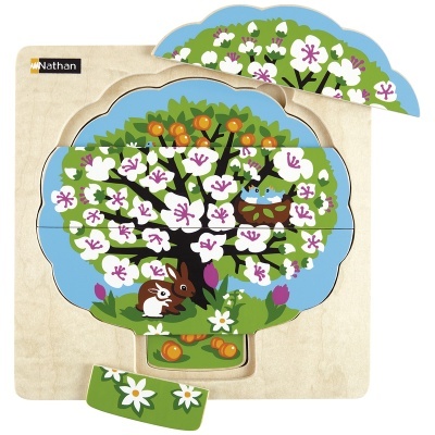 Quebra-cabeças de madeira Nathan com árvore florida e animais