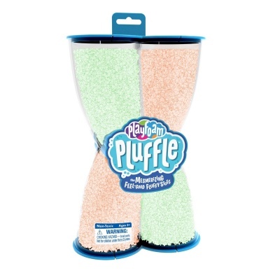 Material Playfoam Pluffle em recipiente transparente com tampa azul
