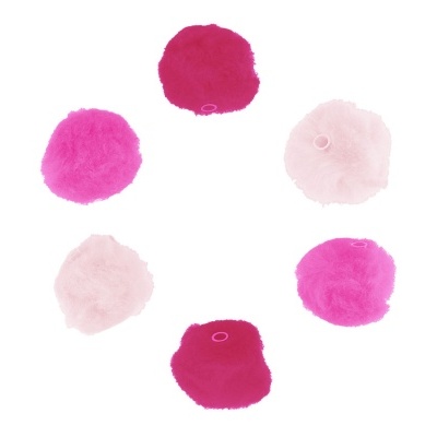 Seis pompons de pelúcia rosa em círculo