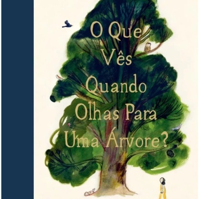 Capa de livro ilustrada com uma árvore verde e texto em amarelo.