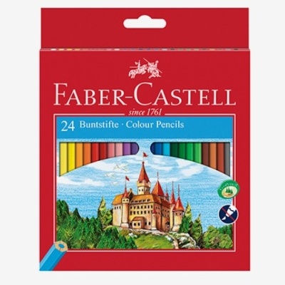 Caixa vermelha de lápis de cor Faber-Castell com 24 cores