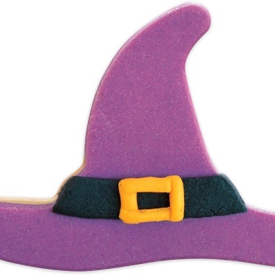 Chapéu de feiticeira roxo de espuma com banda preta e fivela amarela