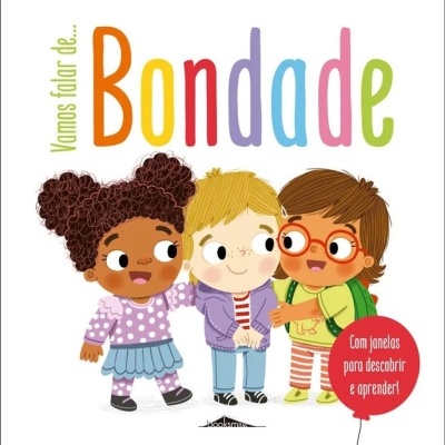 Capa de livro infantil Vamos falar de Bondade com três crianças ilustradas