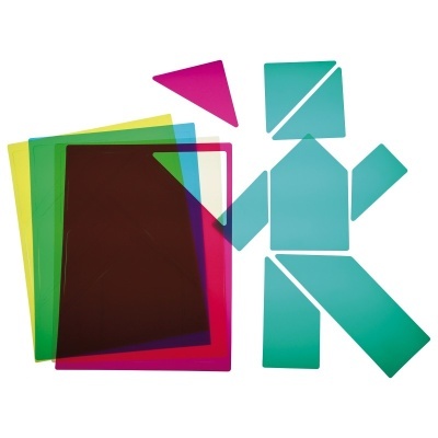 peças geométricas coloridas translúcidas em plástico