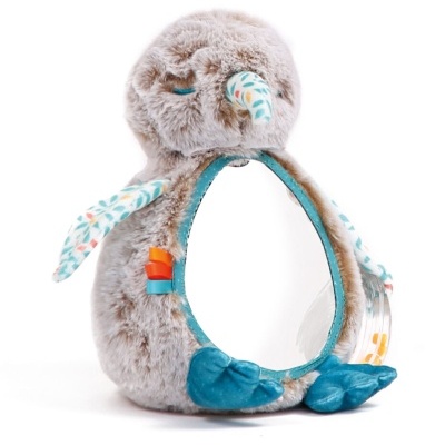Urso de peluche cinzento com espelho oval na barriga