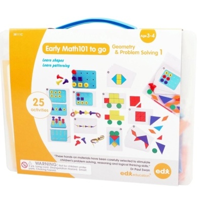 Caixa educativa Early Math 101 to go com peças coloridas e cartas, para crianças de 3-4 anos.