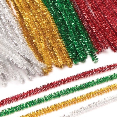 fitas chenille decorativas coloridas em vermelho verde dourado prata