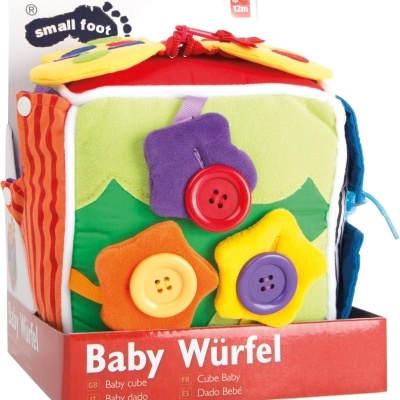 Cubo macio colorido para bebé com flores e botões, embalagem vermelha small foot