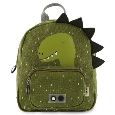 Mochila infantil verde com estampa de dinossauro e espinhos pretos