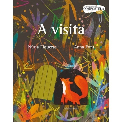 Capa de livro infantil A visita com ilustração de raposa e plantas coloridas