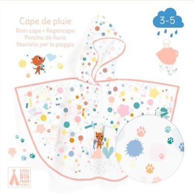 Capa de chuva infantil transparente com padrões coloridos e ilustrações