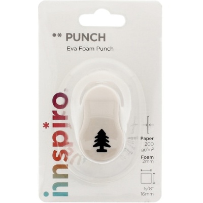 Furador de papel branco com símbolo de árvore de Natal preto em embalagem branca com texto