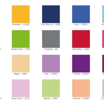 Cartela de amostras de cores Pantone com nomes e códigos