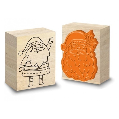 Dois carimbos de madeira com motivos de Pai Natal de Natal