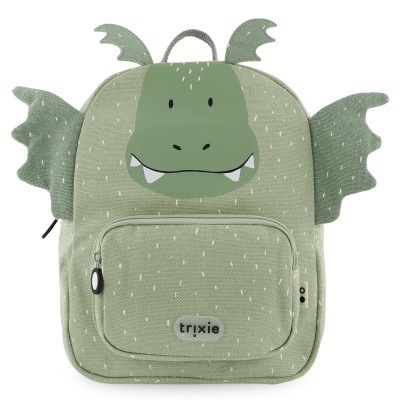 Mochila infantil verde com asas e rosto de dragão